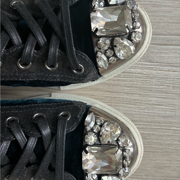 Miu Miu Black and Teal Velvet Sneakers - Picture 2 of 5